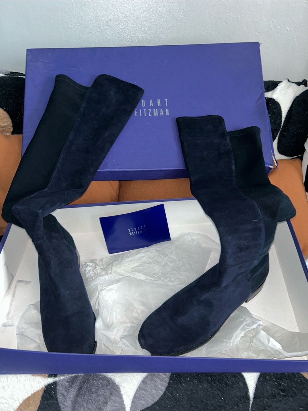 BRAND NEW! Stuart Weitzman Dark Navy Suede Over-the-Knee Boots